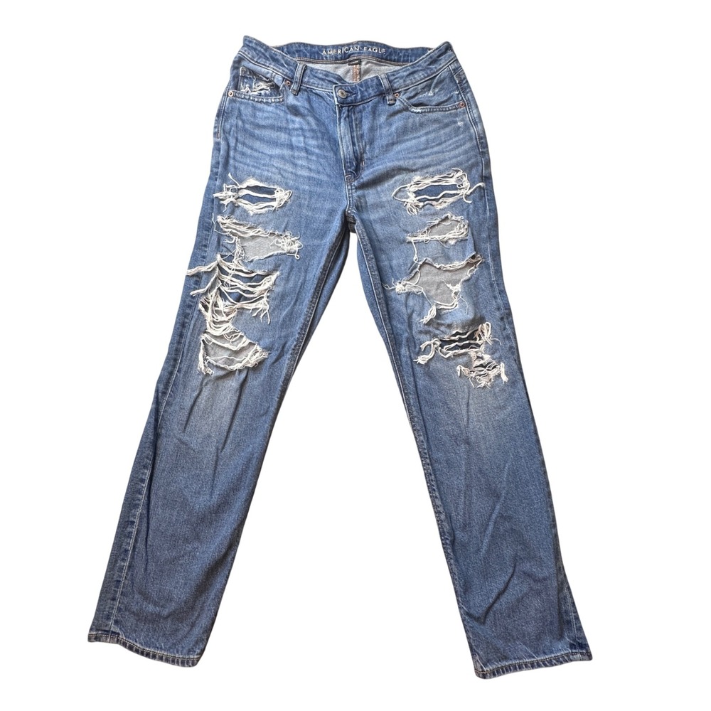 American Eagle Jeans Womens 8 Blue Mom Jean Strigid‎ Distressed High Rise Denim